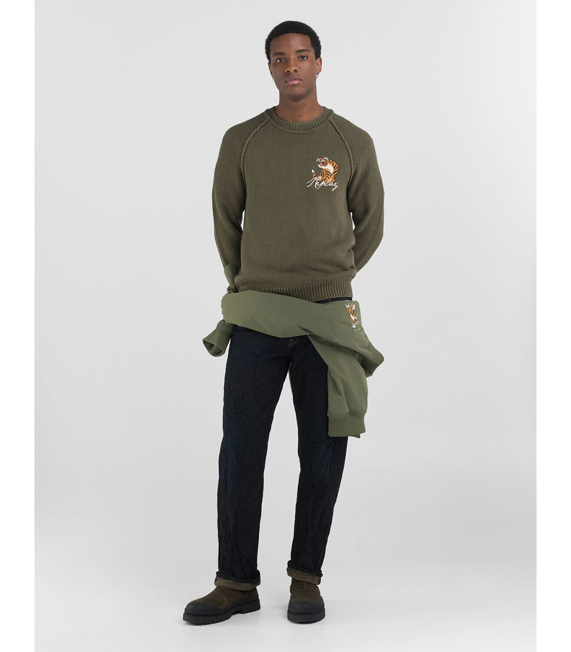 タイガーシリーズ ガーメントダイコットンウォッシュセーター 詳細画像 アーミーグリーン 5